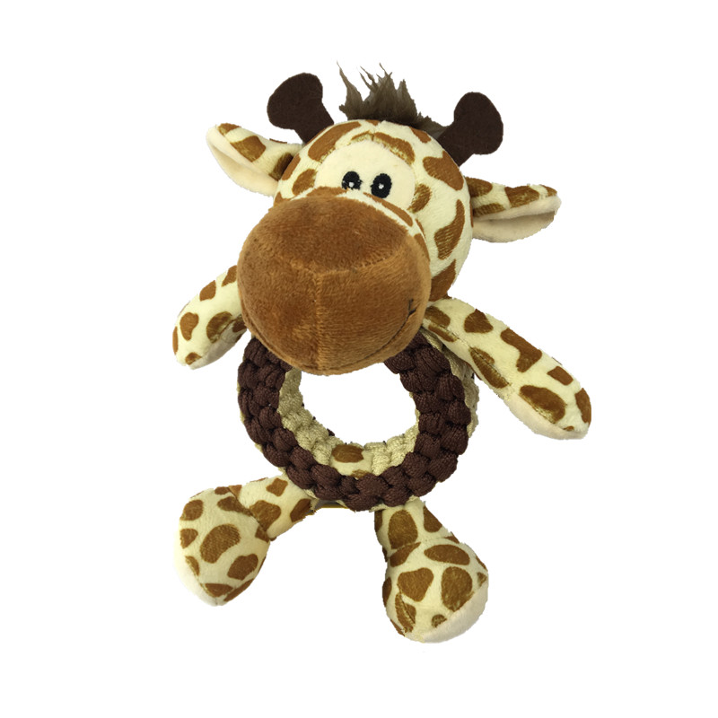 Plush Giraffe Ring Dog Toy with Braided Body