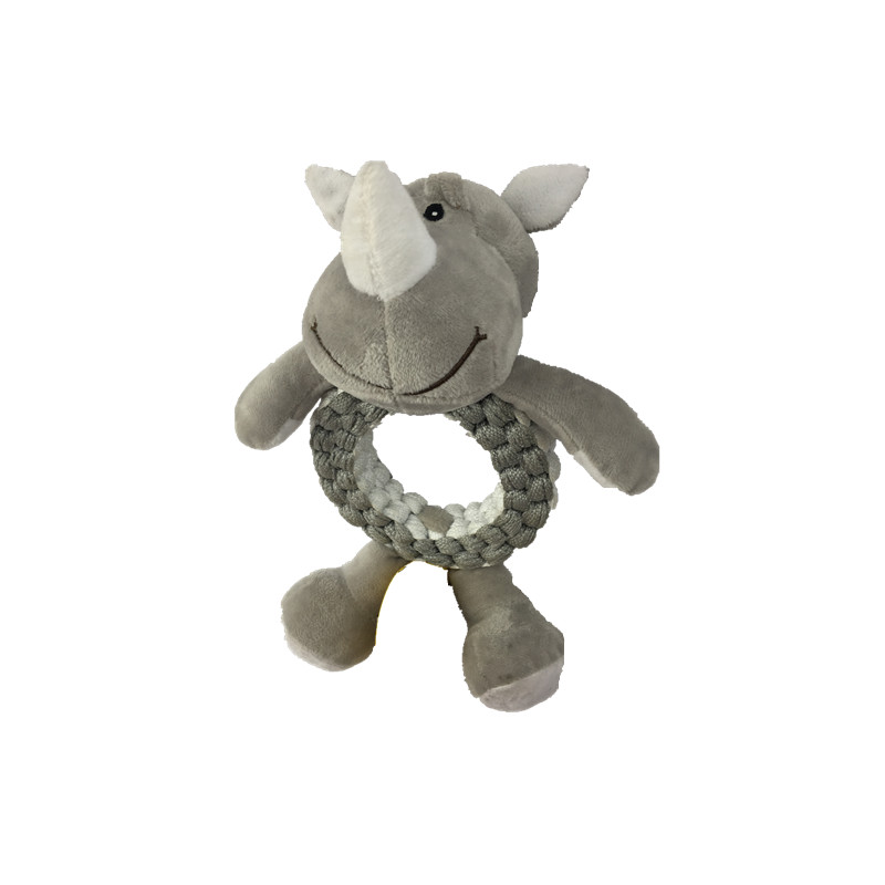 IMG_7788_副本 Plush Rhino Ring Dog Toy with Braided Body