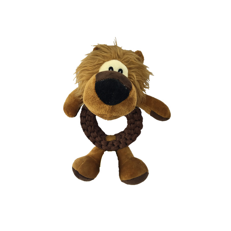 Plush Lion Ring Dog Toy with Braided Body