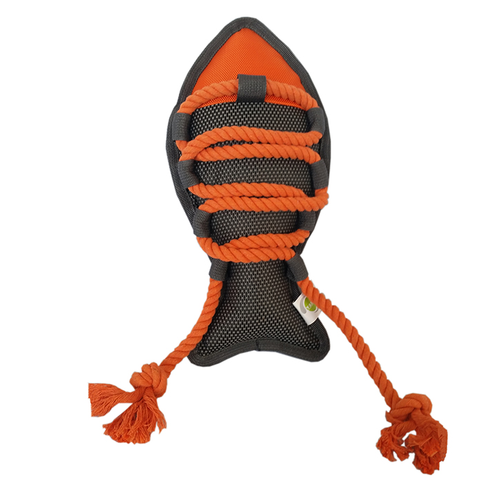 Plush Striped Tropical Fish Dog Toy with Rope Knots