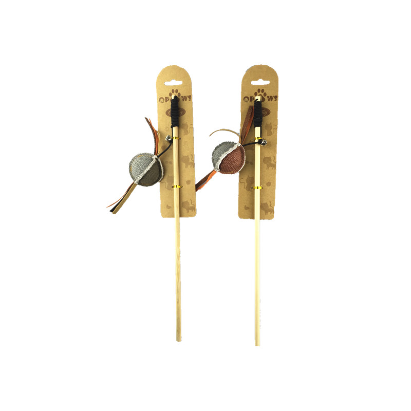 YMC17038_副本 Interactive Wooden Cat Teaser Stick with Soft Plush Balls & Cord Accents