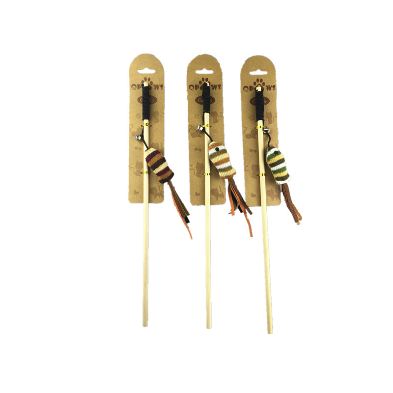 YMC17040_副本 Interactive Wooden Cat Teaser Stick with Soft Plush Balls & Cord Accents