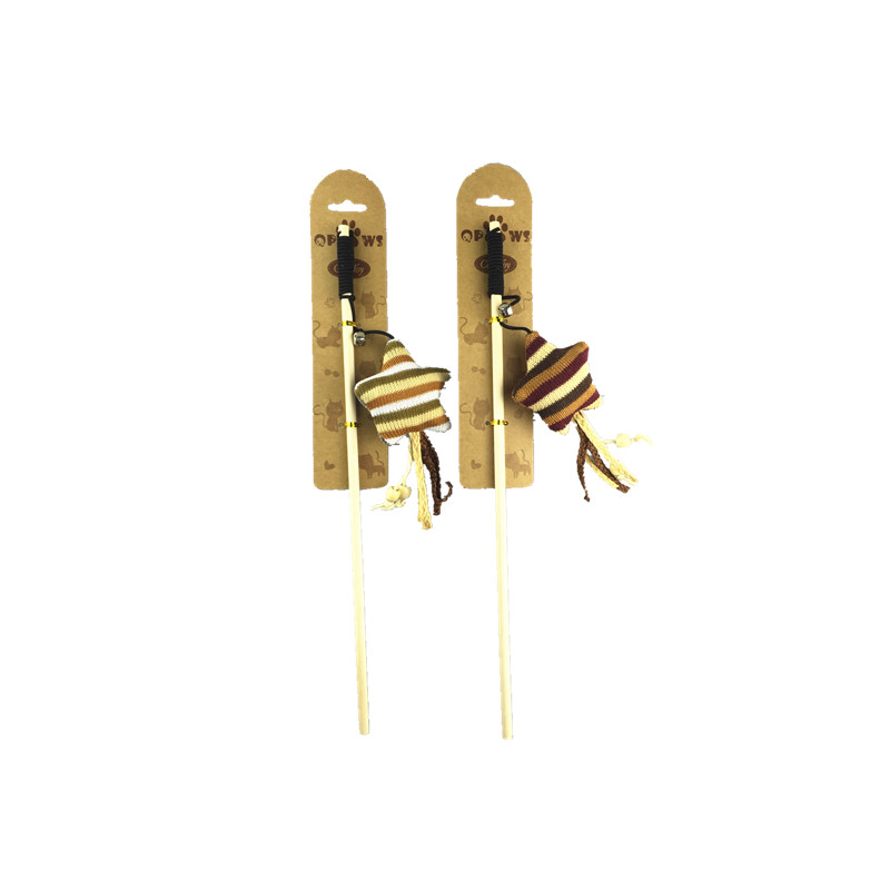 YMC17043_副本 Interactive Wooden Cat Teaser Stick with Soft Plush Balls & Cord Accents