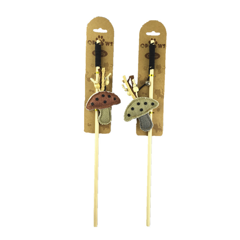 YMC17045_副本 Natural Wooden Cat Wand Toy with Burlap Fish & Feather Charm for Indoor Cats