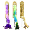 YMC18020 Colorful Rainbow Ribbon & Feather Wooden Cat Wand Toy for Leaping & Chasing