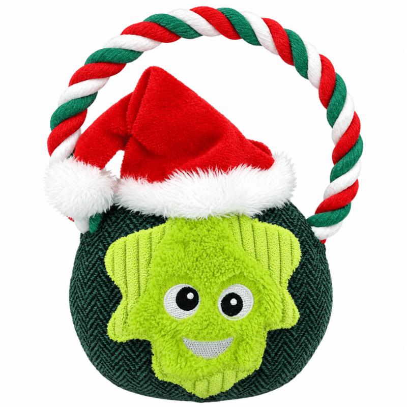ce566243-b9fe-4a67-817f-b7a218a0d459 Christmas Green Elf Plush Dog Toy with Candy Cane Rope Handle