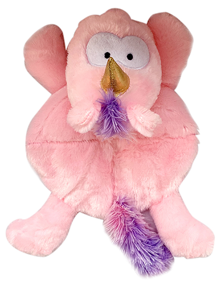 Plush Pink Unicorn Dog Toy with Ring Body & Feather Tail