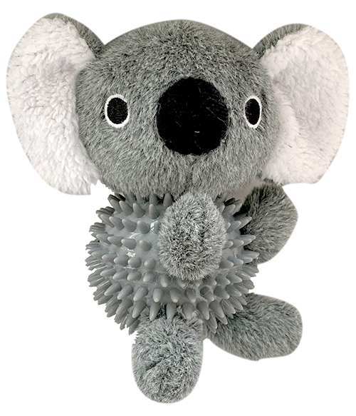 Plush Koala Dog Toy with Spiky Rubber TPR Squeaker Ball