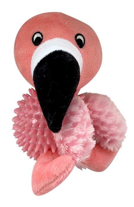 Plush Flamingo Dog Toy with Spiky TPR Rubber Squeaker Ball