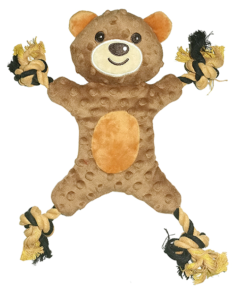 微信图片_20191118135525 Flat Plush Bear Dog Toy with Knotted Cotton Rope Arms & Legs