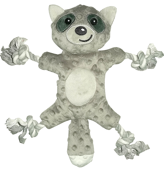 Flat Plush Raccoon Dog Toy with Knotted Rope Limbs