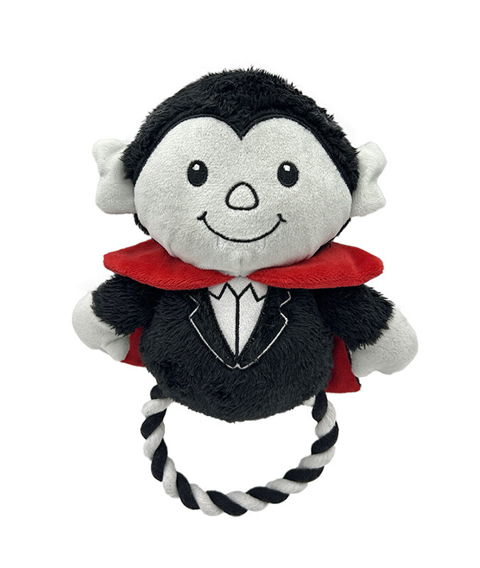 Halloween Vampire Plush Dog Toy with Twisted Cotton Rope Ring