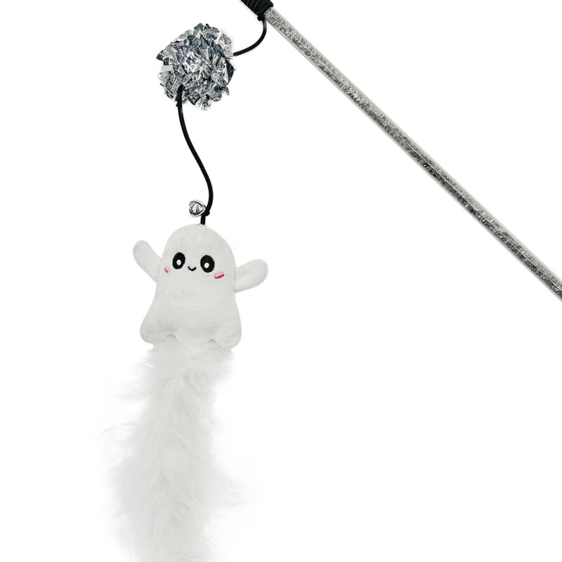 Halloween Ghost Feather Cat Teaser Wand with Jingle Bell