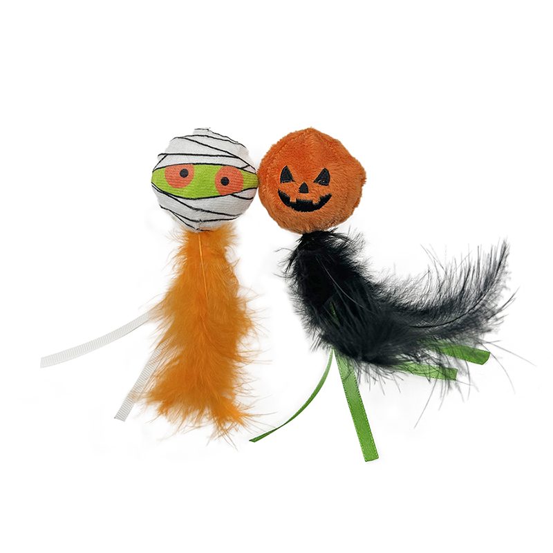 Mummy & Pumpkin Feather Pair Hanging Cat Toys