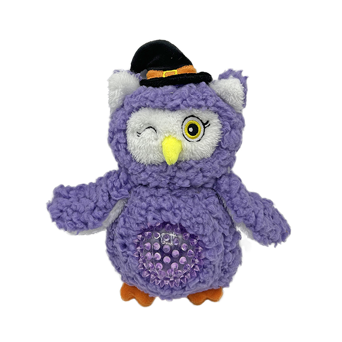 Interactive Purple Owl Plush Dog Toy with Spiky TPR Chew Ball