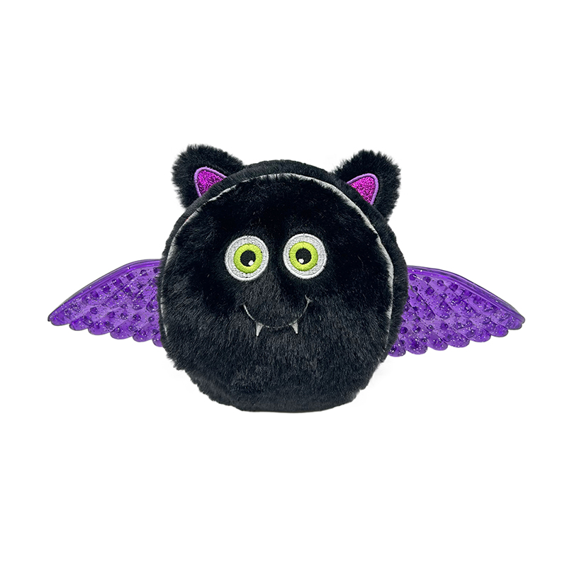 1 (6) Squeaky Black Bat Plush Dog Toy with Flexible Rubber TPR Wings