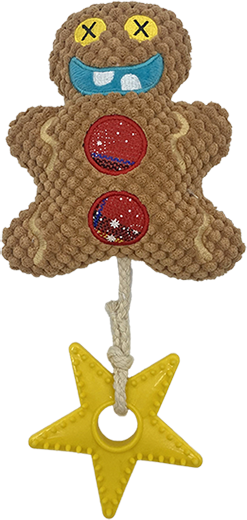 Gingerbread Man Plush Dog Toy with Cotton Rope & Star Ring